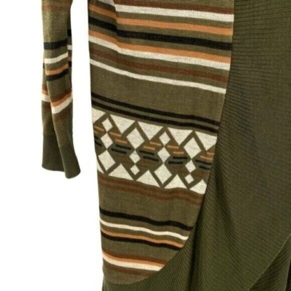 Allison Brittney Southwestern Aztec Long Cardigan Sweater Drape Open Front - Picture 5 of 9